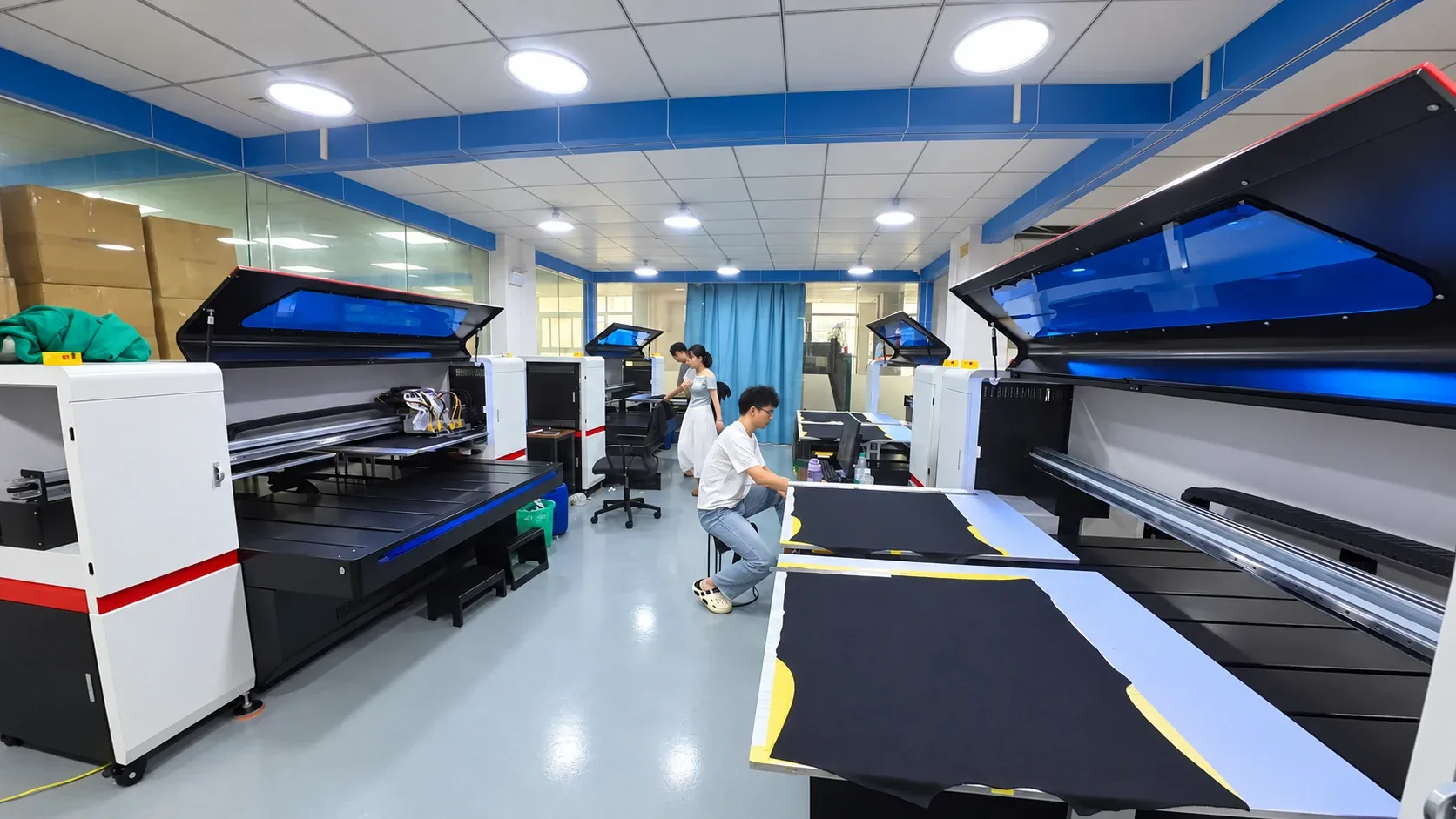 Digital printing workshop used for logos and artwork at the Humen factory
